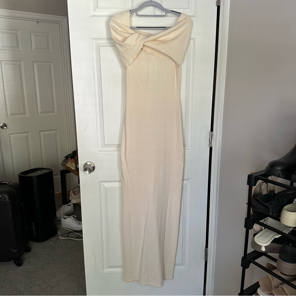 Meshki Cream Terese Off Shoulder Knit Maxi Dress, Size Large, NWT